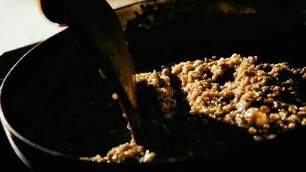 Preparing the filling for Bryan Martin's "cigars". 